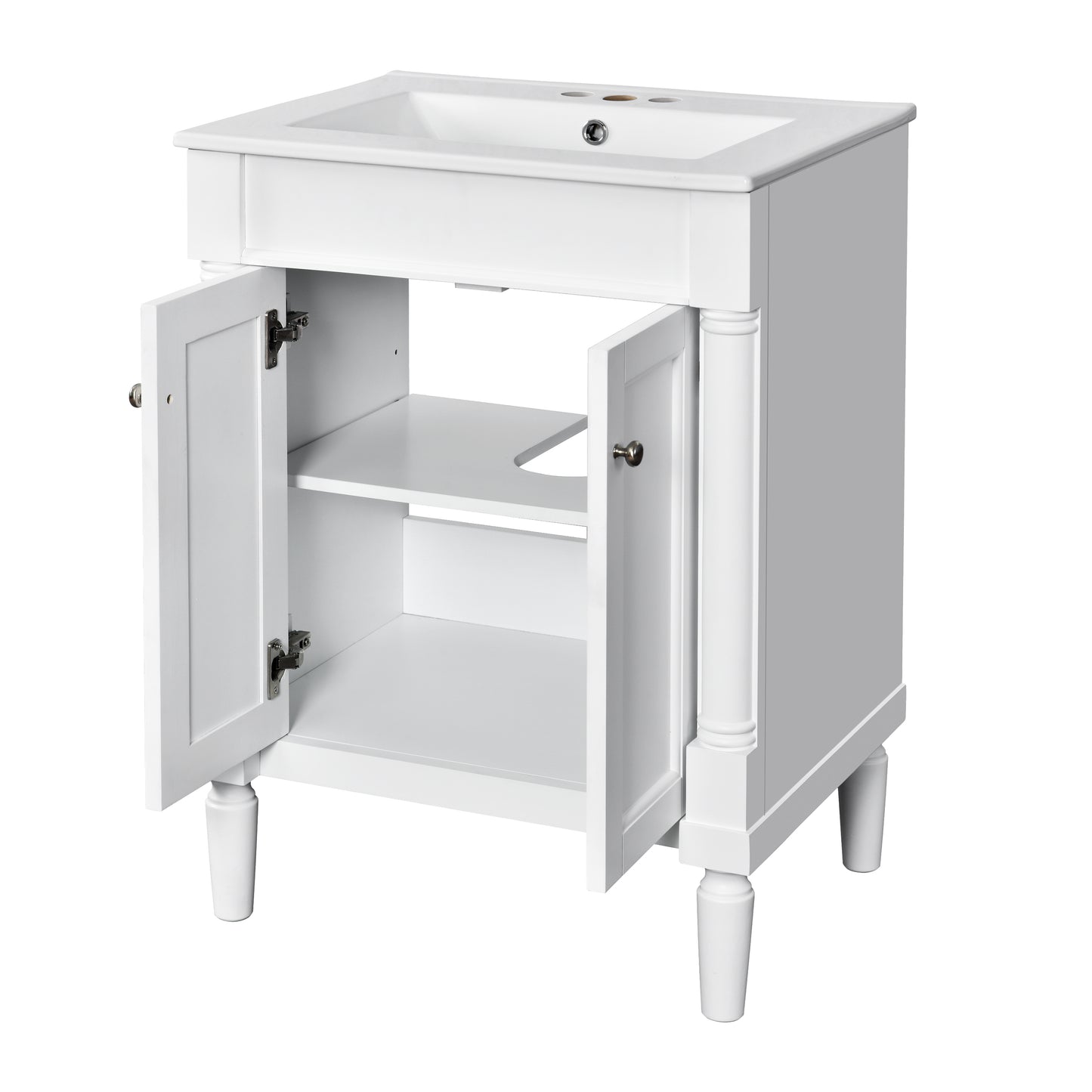 24-Inch Modern Bathroom Vanity with Ceramic Sink & Storage Cabinet