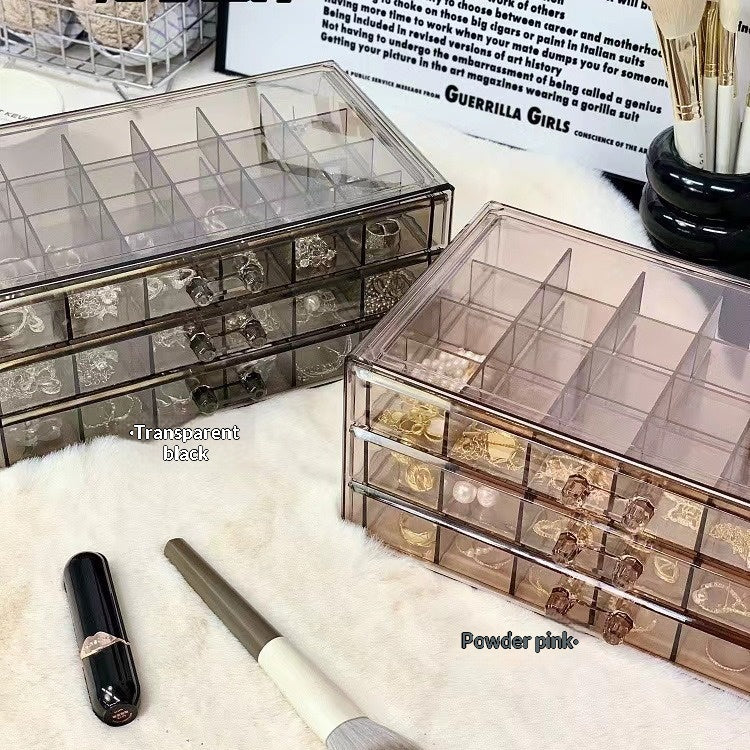 Multi-Tiered Acrylic Jewelry Organizer Box with Compartments - Home Storage
