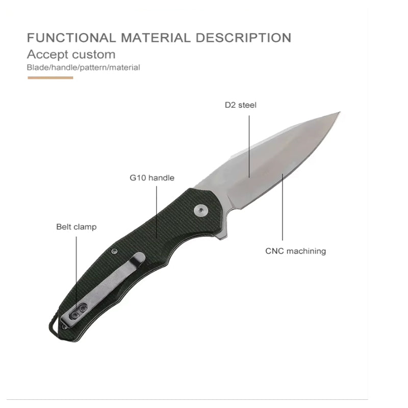 Folding Knife with G10 Handle - 14C28N Steel Outdoor Tool