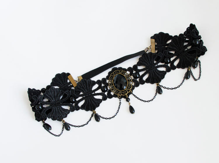 Pearl Lace Headband - Black