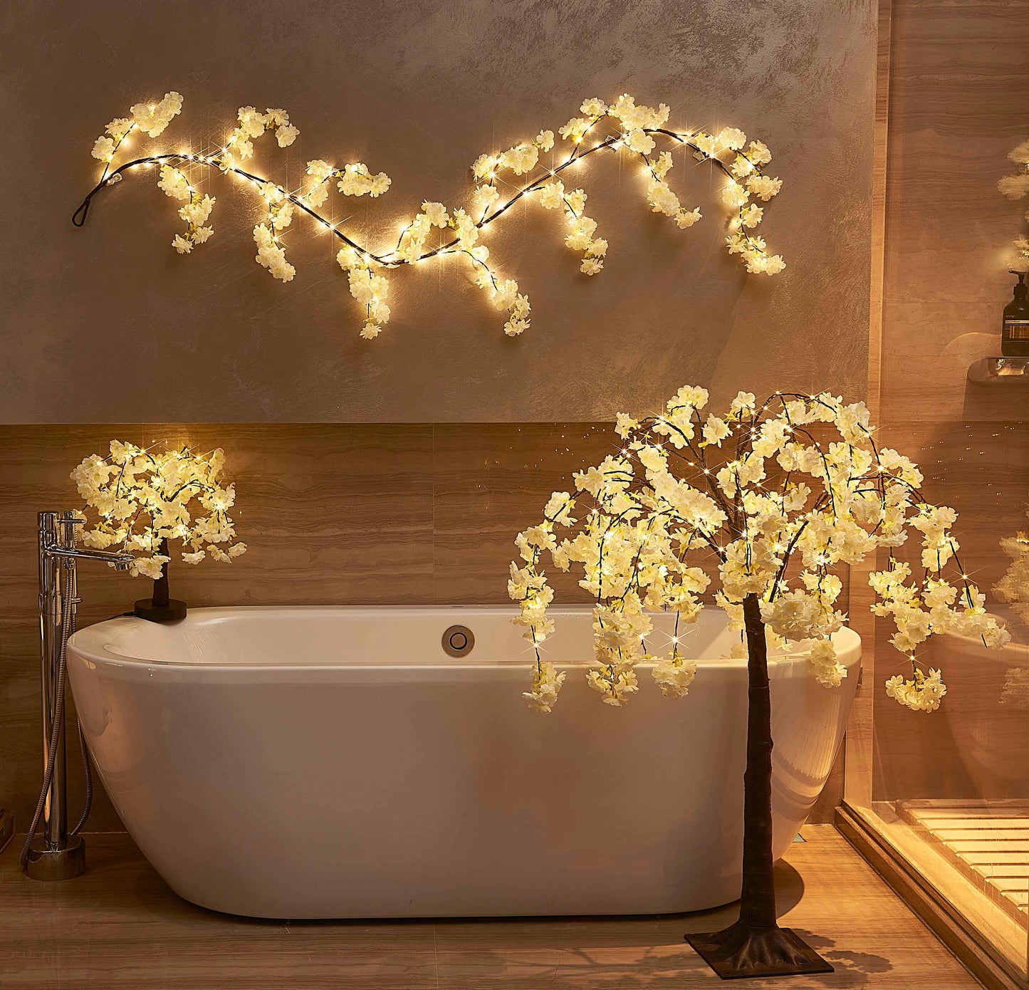 Cherry Blossom Tree LED Light with Simulated Petals - 18-Inch