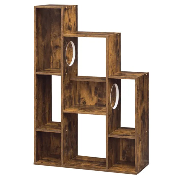 Cat Bookshelf Cabinet with Storage & Climbing Platforms - Rustic Brown