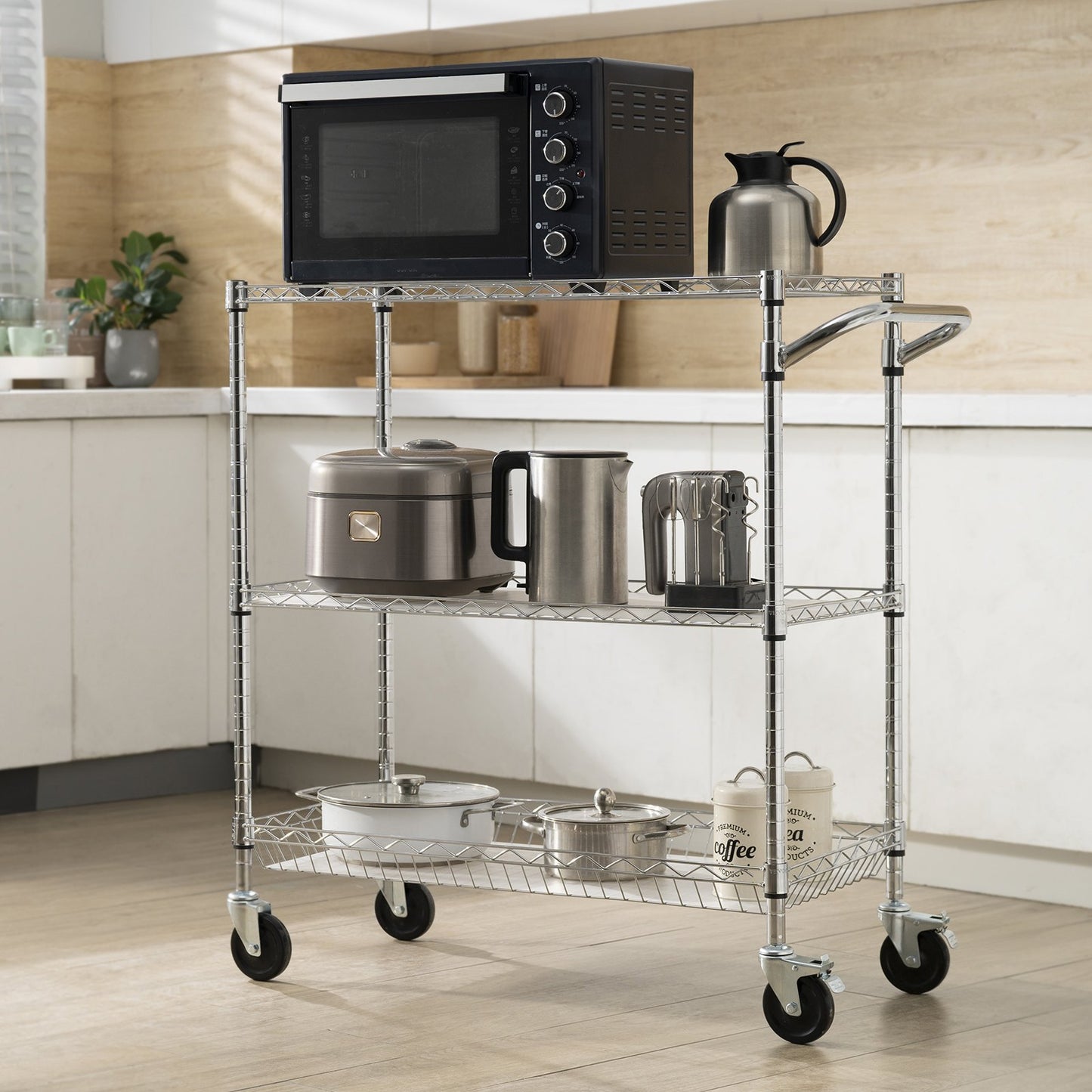 3-Tier Rolling Utility Cart - Adjustable Shelves, 661 lbs Capacity