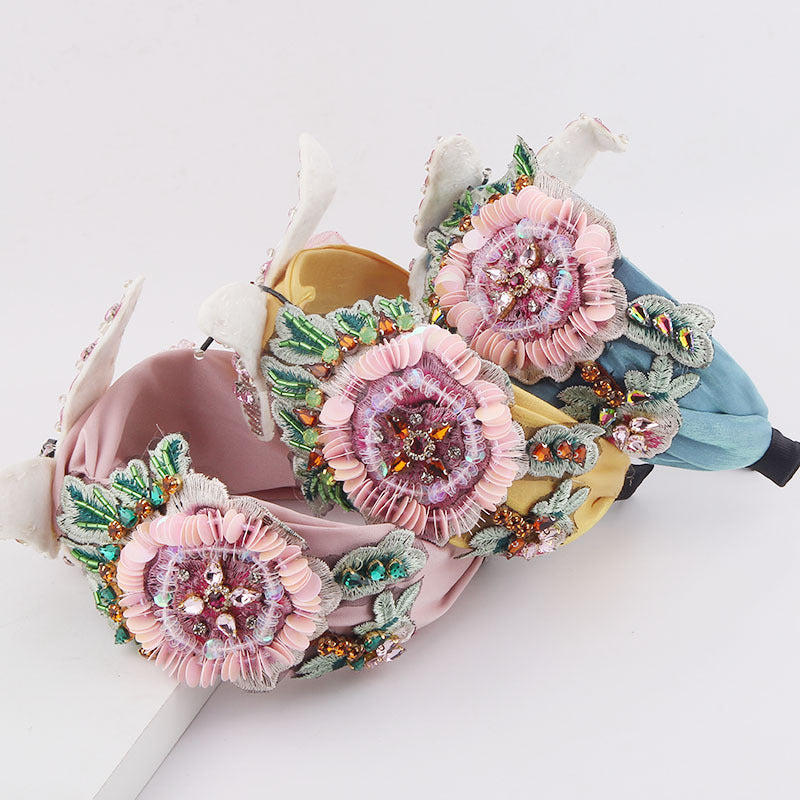 Fashion Flannel Butterfly Headband with Sequin Flower - Multiple Colors