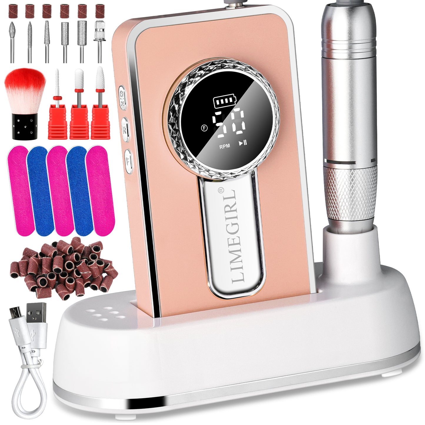 Portable Electric Nail Drill Kit - 50000RPM Rechargeable Manicure File Set