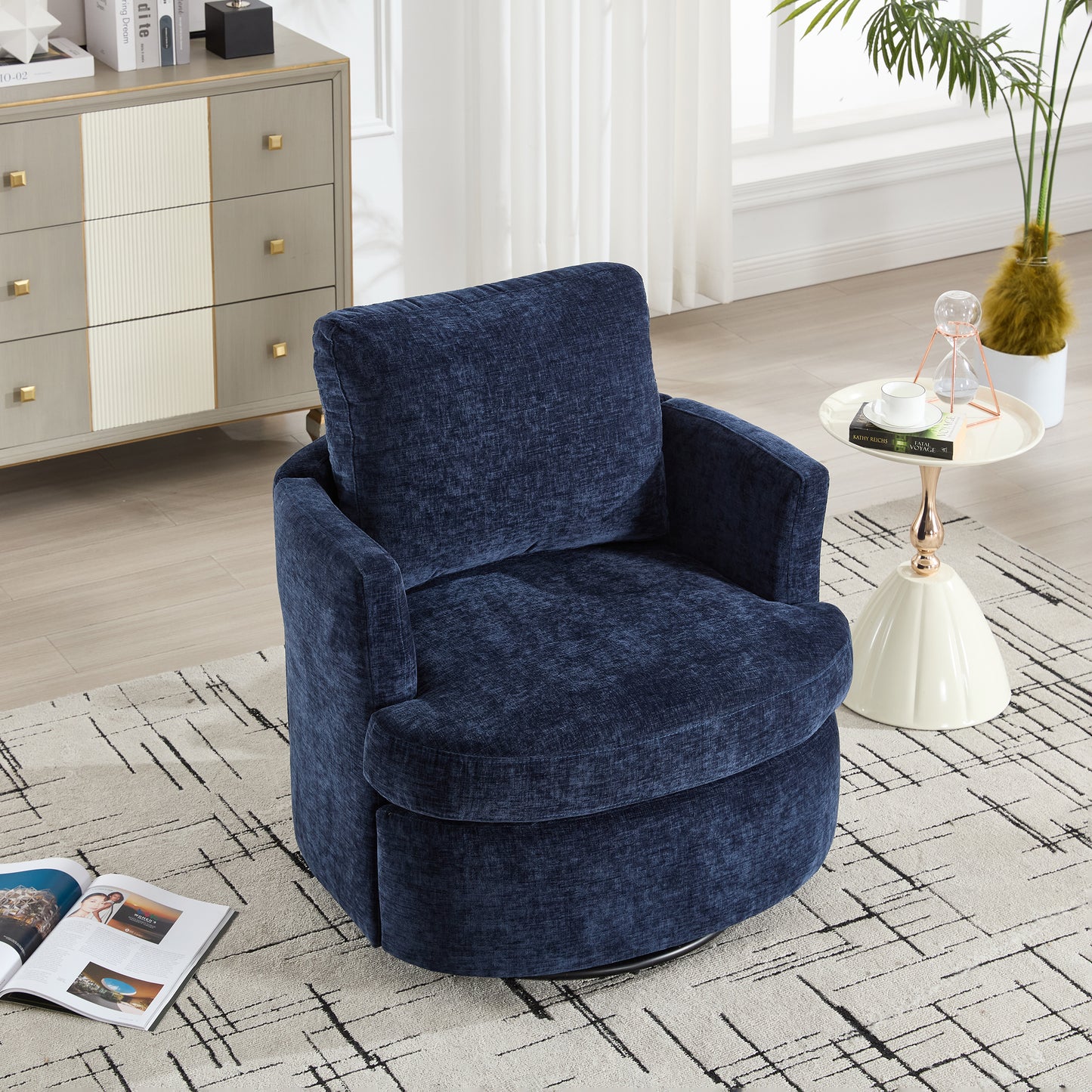 360 Degree Swivel Velvet Accent Chair - Blue