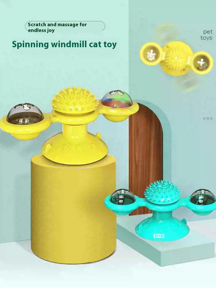 Interactive Cat Toy Set with Windmill LED Ball, Suction Cup & Catnip, Indoor Exercise & Entertainment