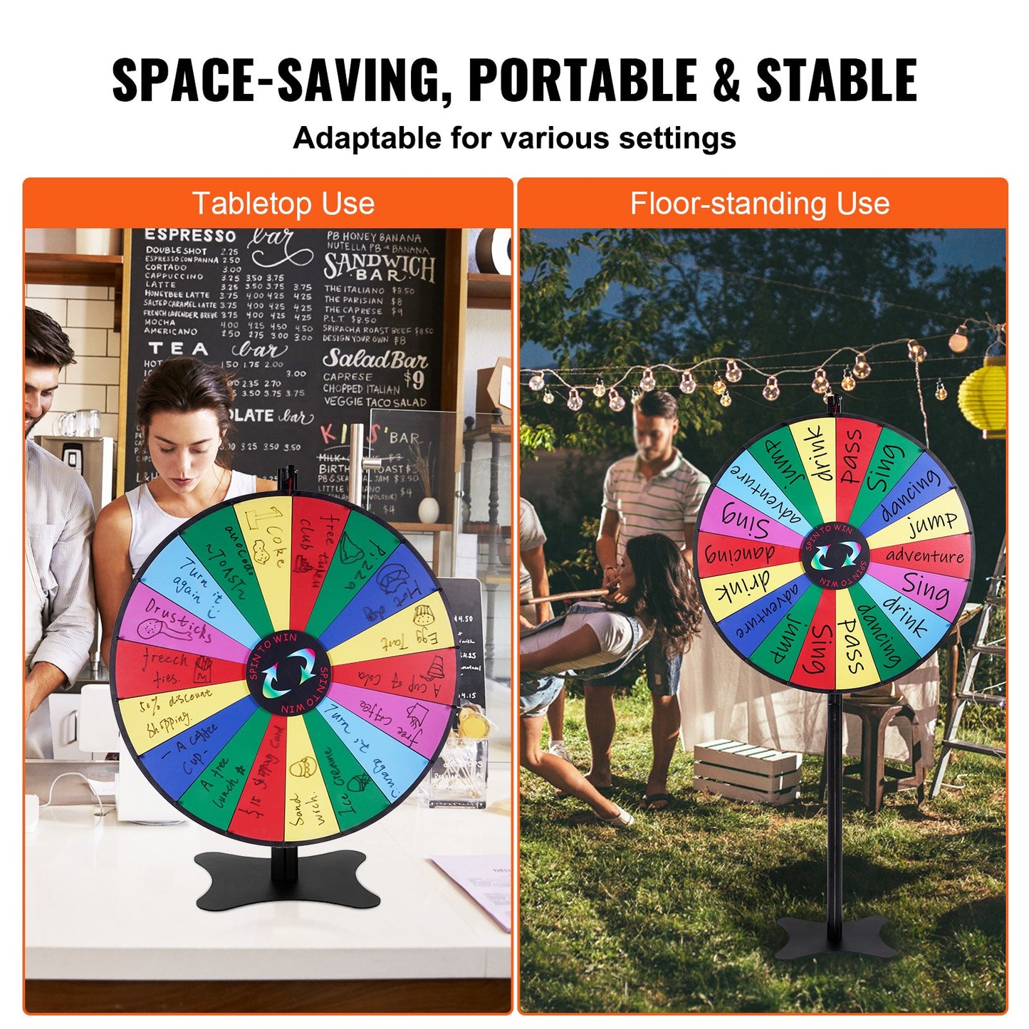 36 Inch Spinning Prize Wheel with 18 Customizable Slots - Black