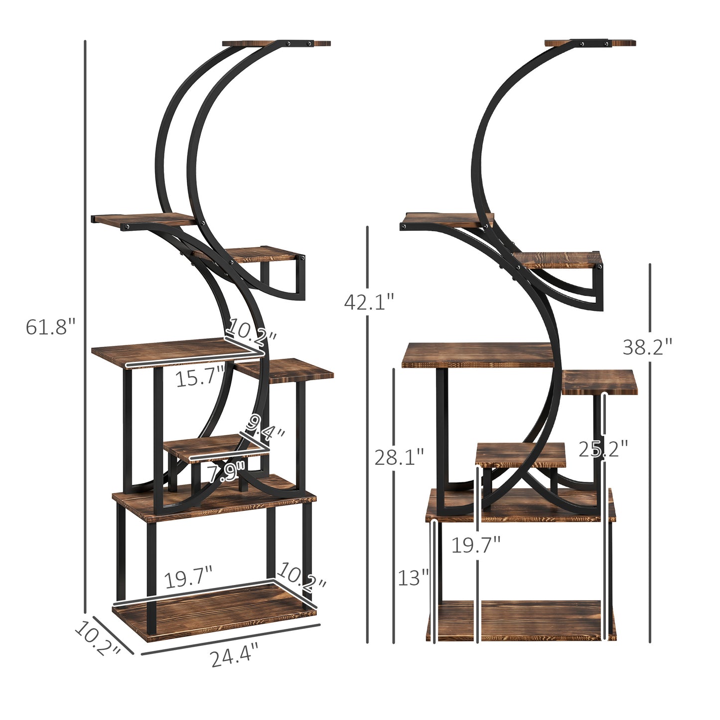 8-Tier S-Shaped Indoor Plant Stand - Carbonized Finish