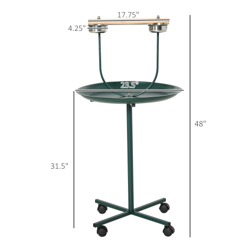 Bird Training Play Stand with Perch and Rolling Base - Green