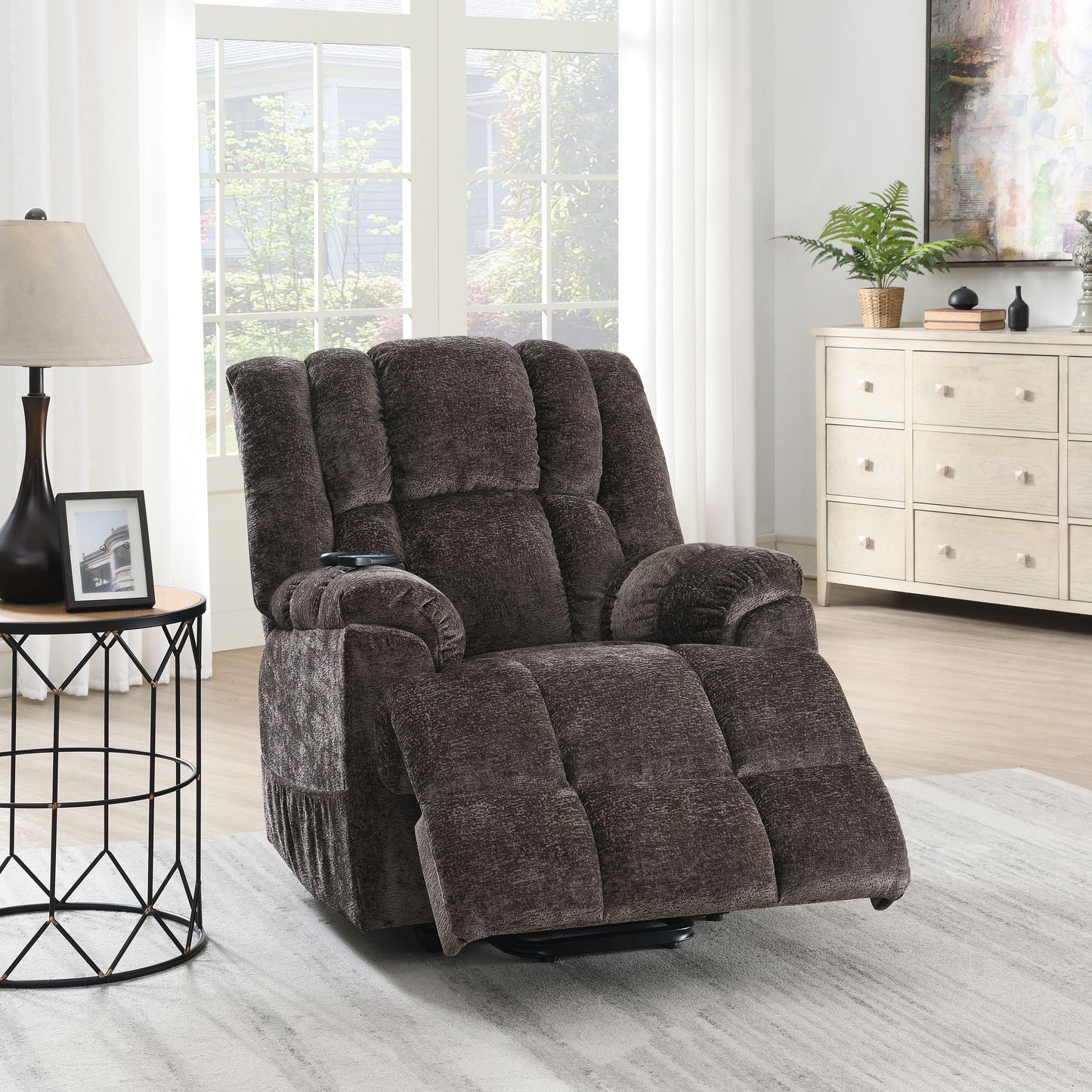 Power Motion Recliner with Lift, Heating & Massage - Brown Chenille