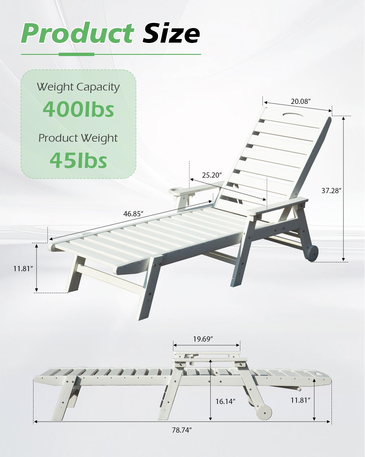 Outdoor Lounge Chairs Set Of 2, HDPE Pool Chaise For Poolside,
