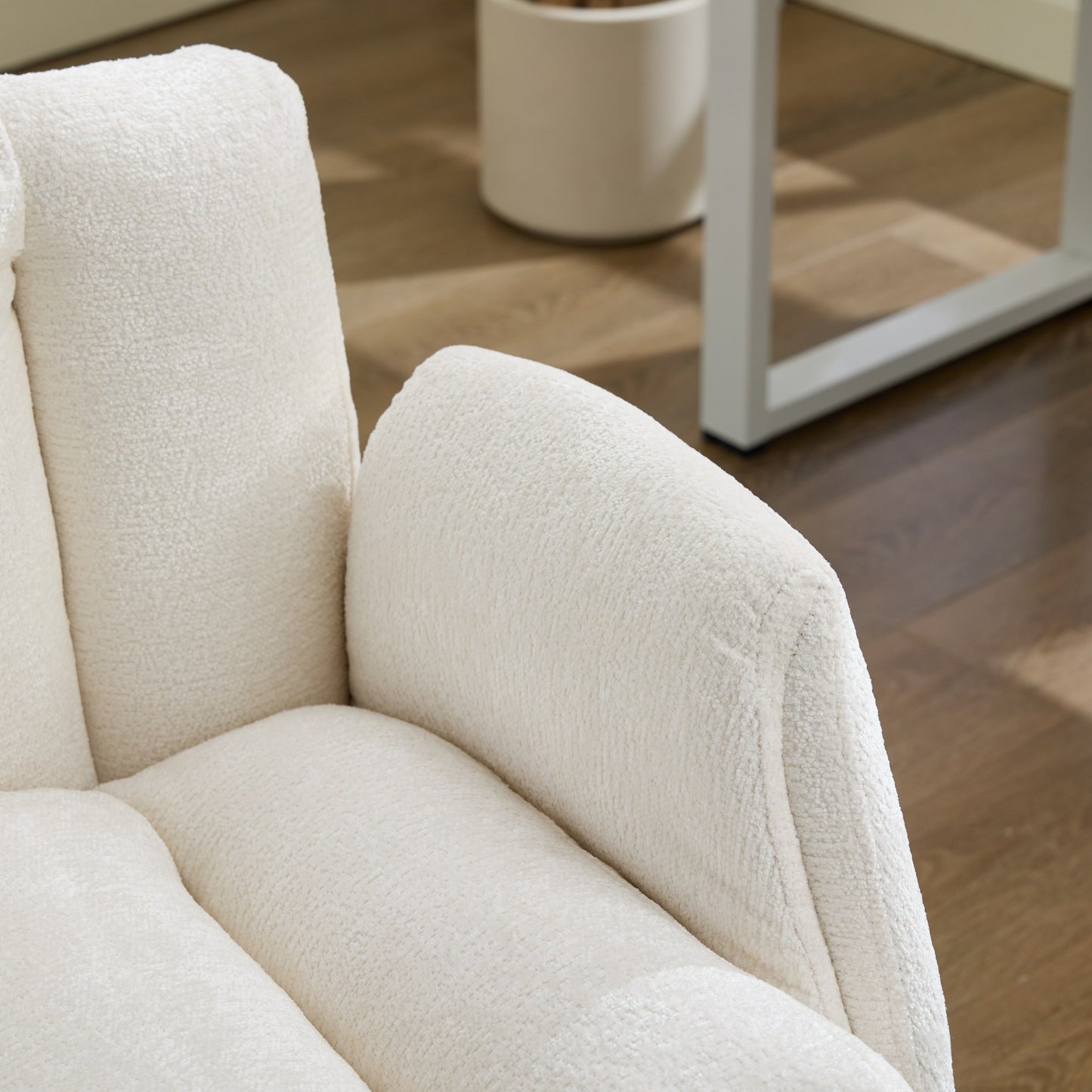 Chenille Swivel Office Chair - Height Adjustable with Armrests - Beige