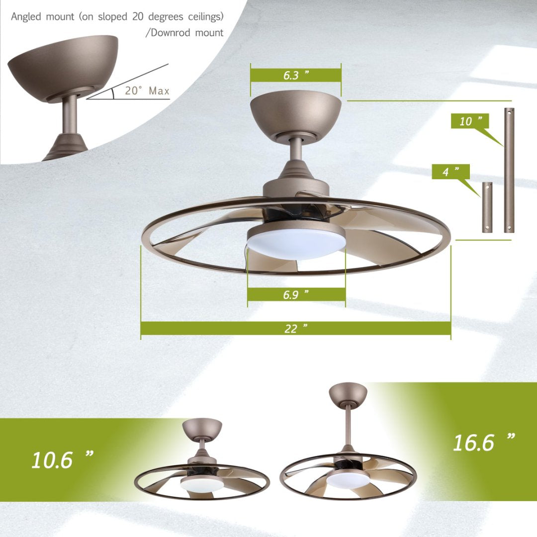 Indoor LED Ceiling Fan with Remote Control - 22W, Reversible, Modern Coffee Finish