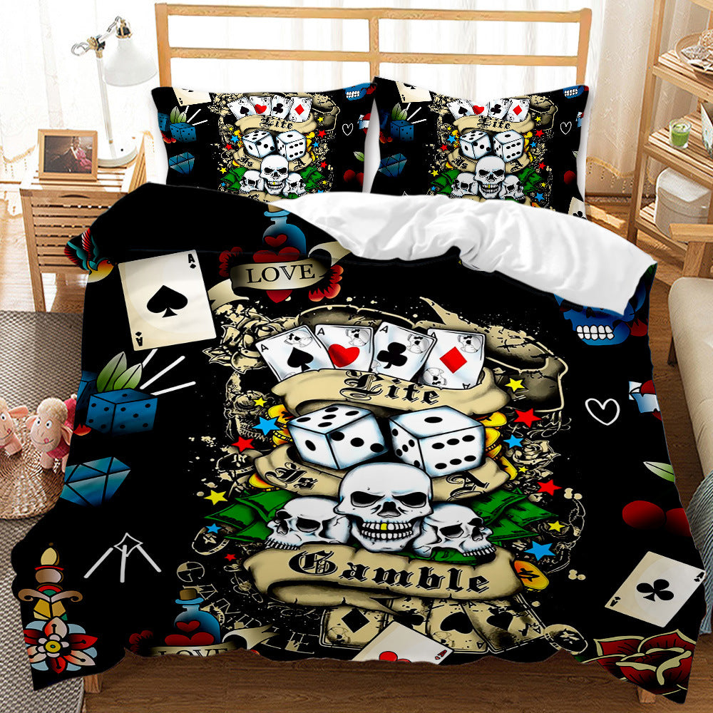 Three-Piece Skull Duvet Cover Set Modern Floral Bedding for Bedroom