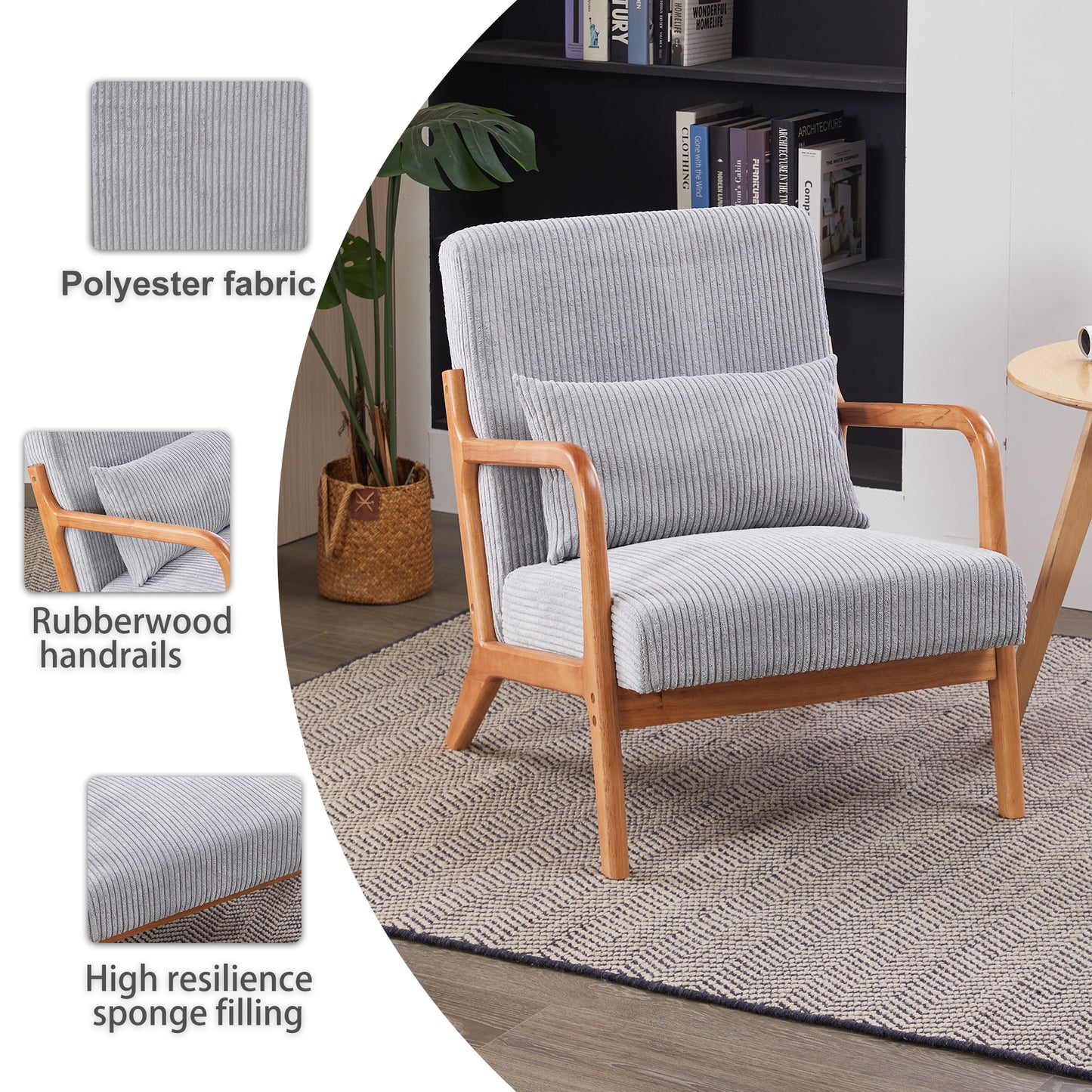 Mid-Century Modern Upholstered Accent Chair - Light Gray