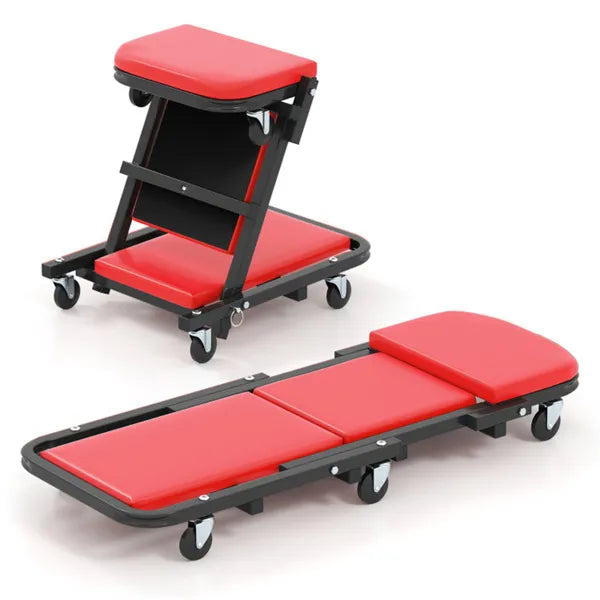 Foldable Garage Creeper with Padded Seat & 6 Universal Casters