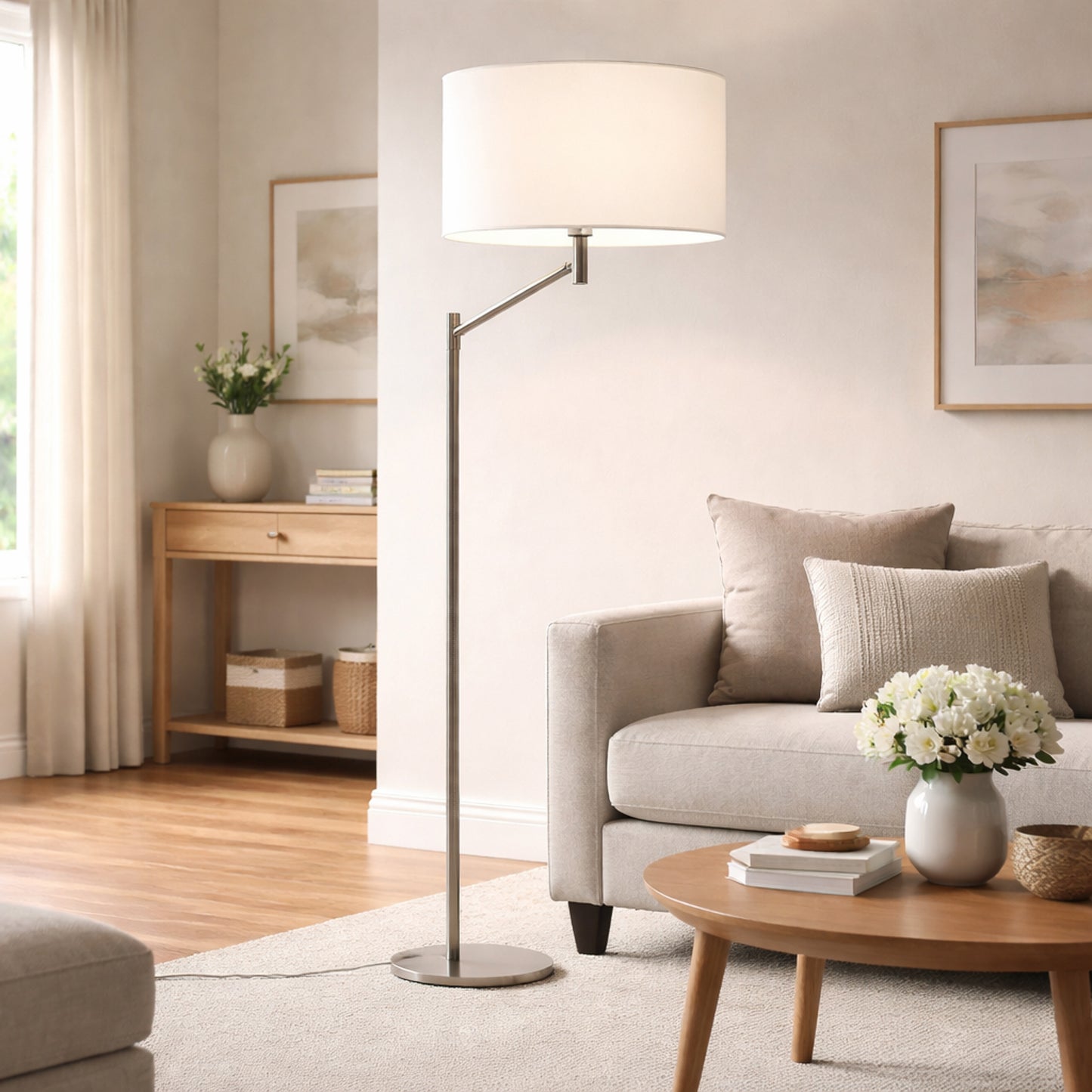 Horizon Brushed Nickel Table Lamp With On Off Switch Curved Metal
