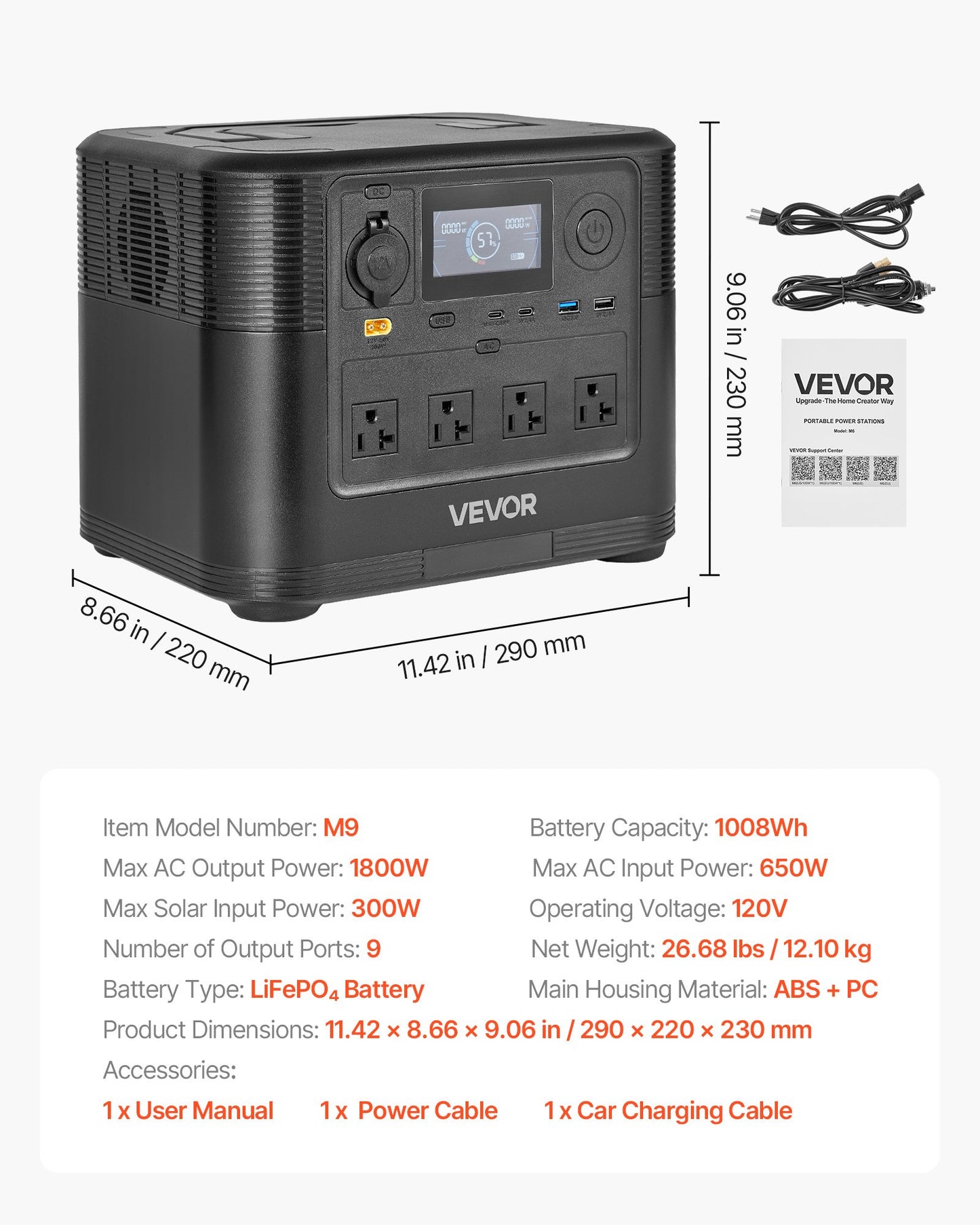 Portable Power Station 1800W 1008Wh LiFePO4 Battery Backup for Home Camping RV