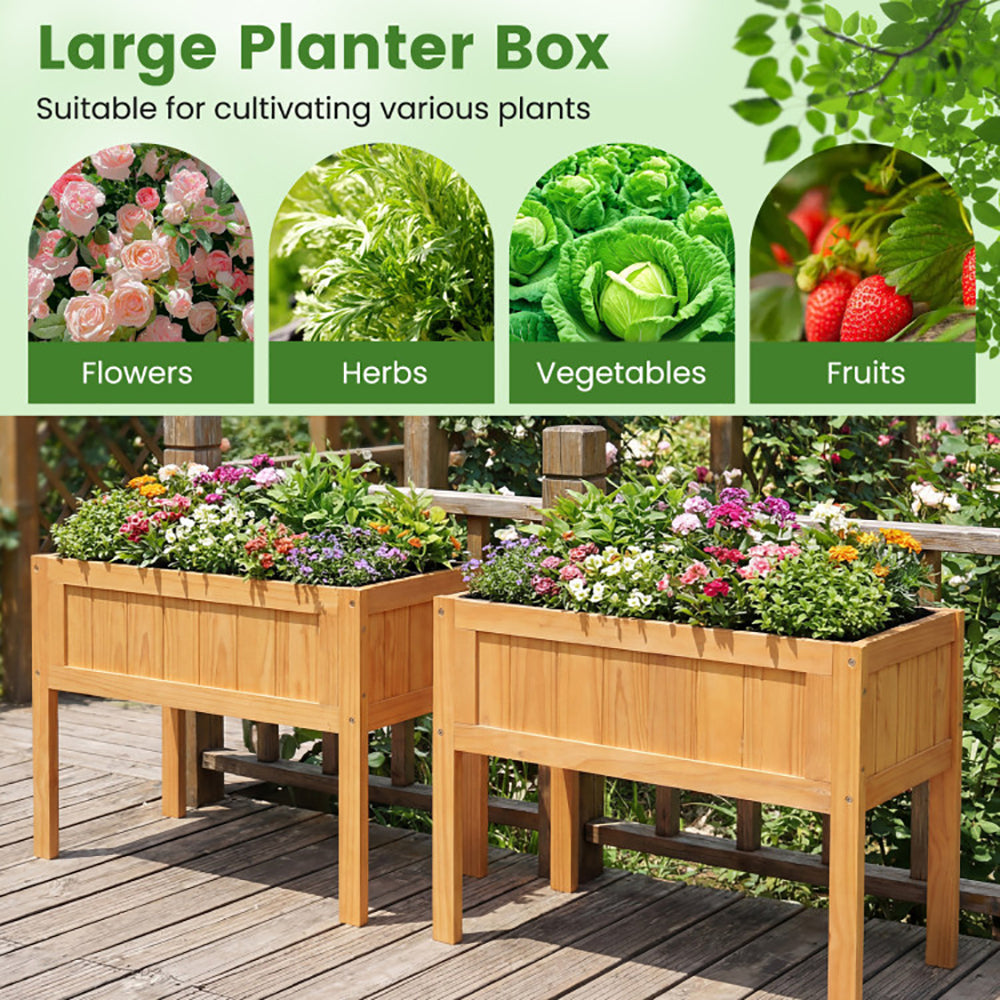 Wood Raised Garden Bed Elevated Planter Box With Liner And Drainage