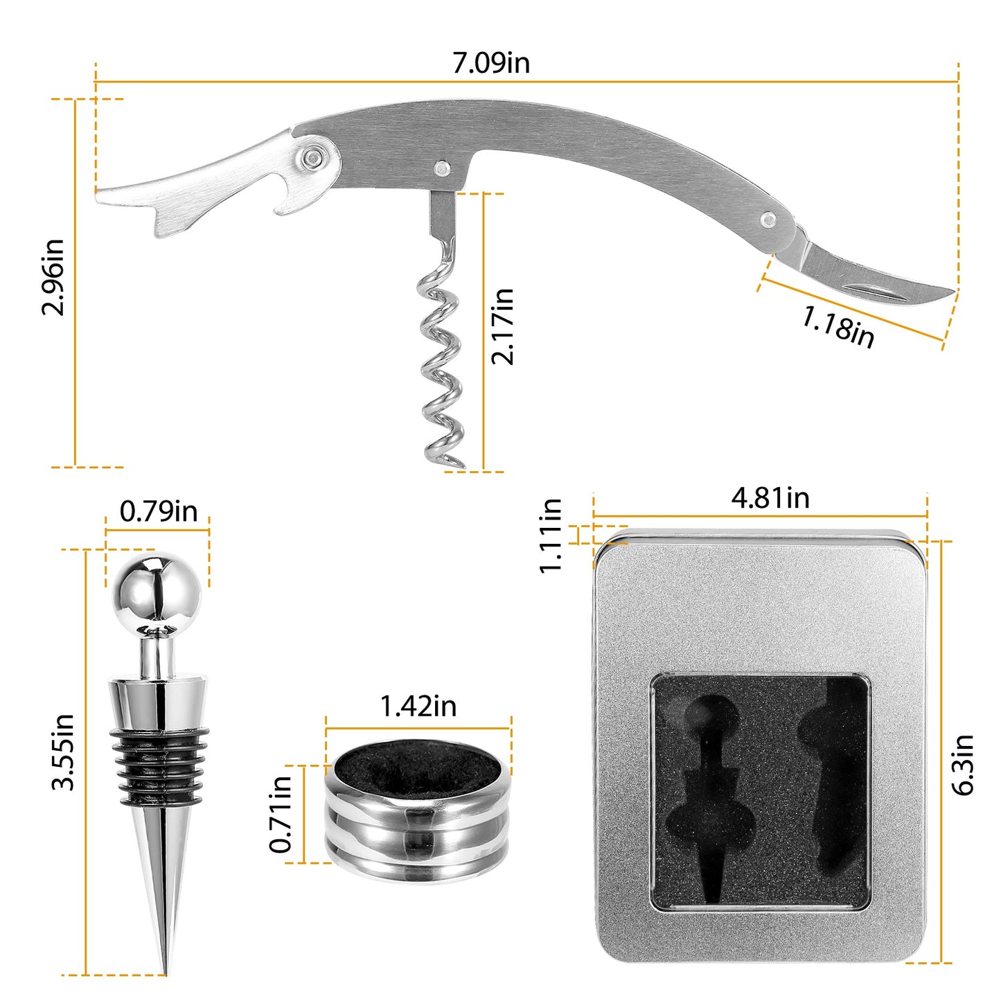 3-Piece Multifunctional Wine Bottle Opener Set - Silver