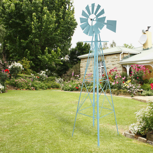 8ft Garden Windmill Wind Vane with Green Steel Construction