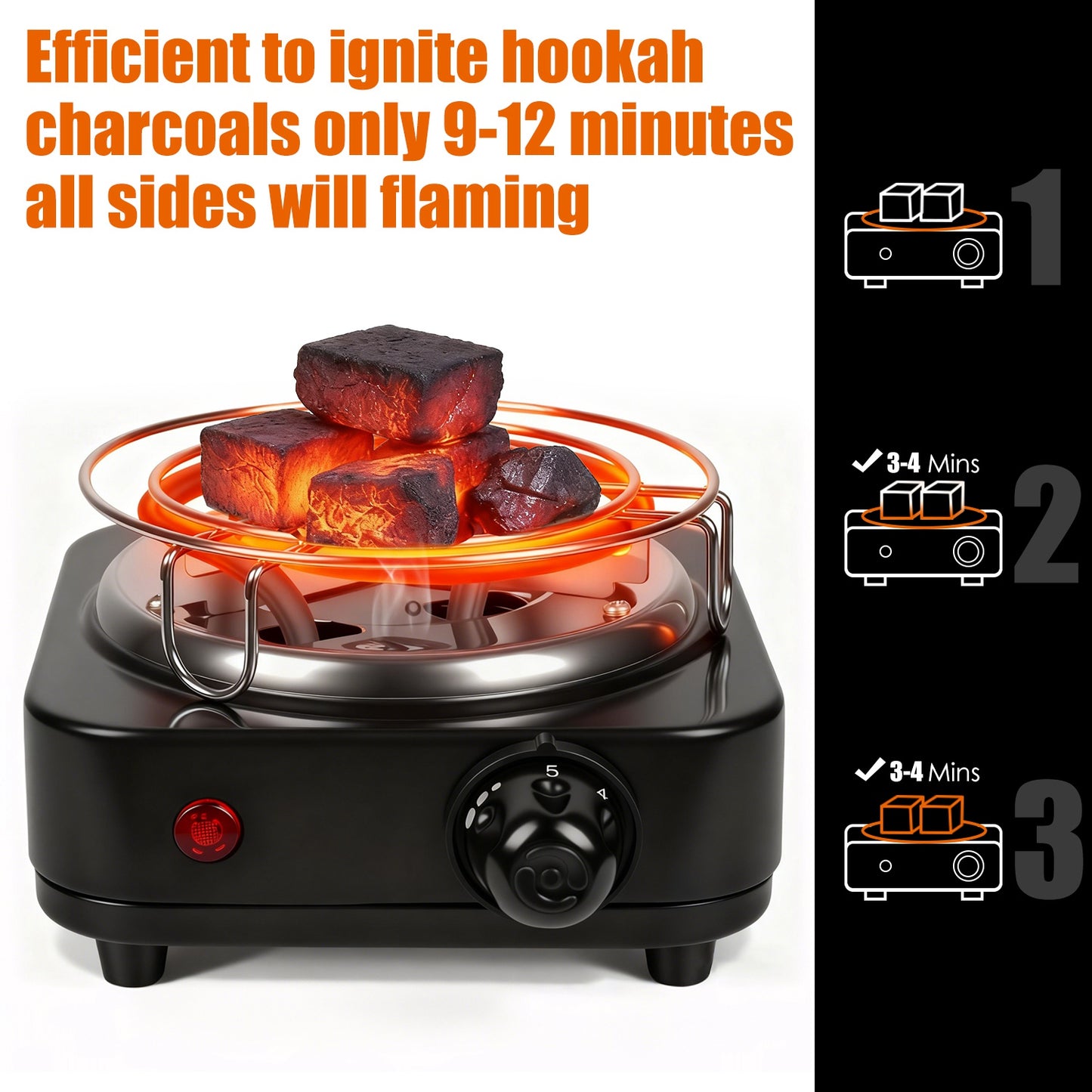 500W Electric Charcoal Burner with Thermostat Control & Tongs