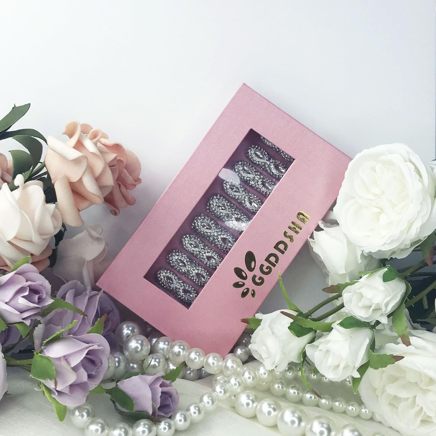 Glacial Empress Handmade Almond Press-On Nails with 3D Crystal Diamonds