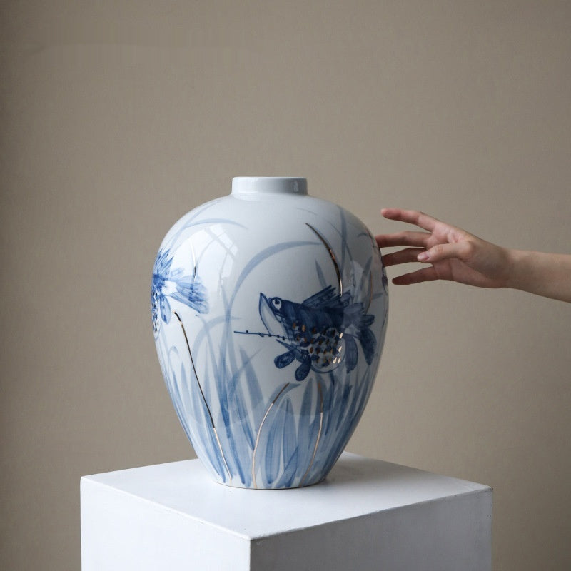 Minimalist Ceramic Vase 34x27x27cm - Hand-Painted Modern Home Decor