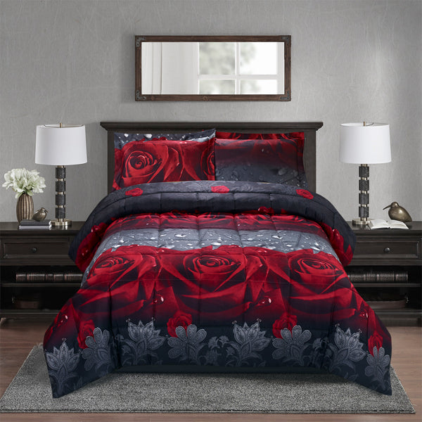 3D Rose Love Comforter Set - Queen Size, 3 Pieces