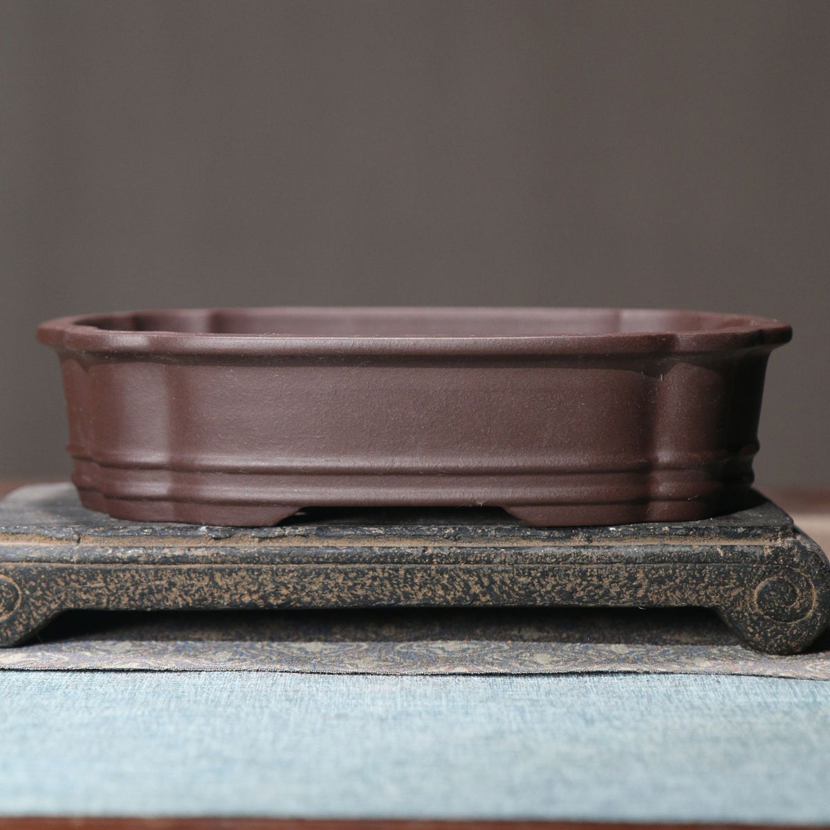 Rectangular Ceramic Flower Pot for Bonsai and Desktop Plants - Purple Sand Finish