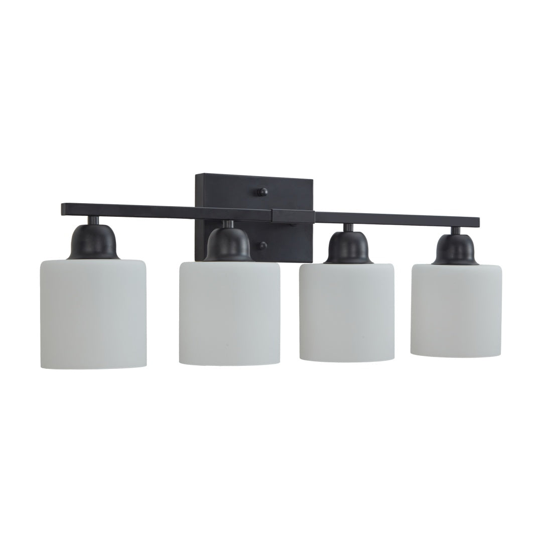 4-Light Modern Black Bathroom Vanity Light Fixture - Frosted Glass Shades
