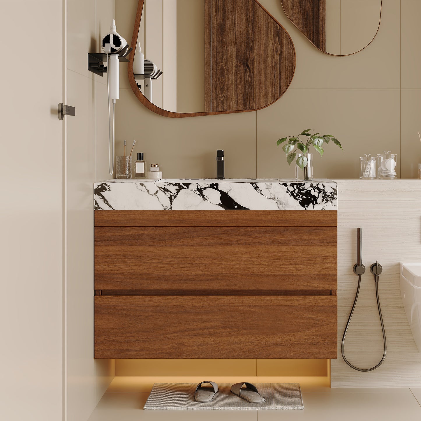 29.9" Modern Floating Bathroom Vanity with Faux Marble Top