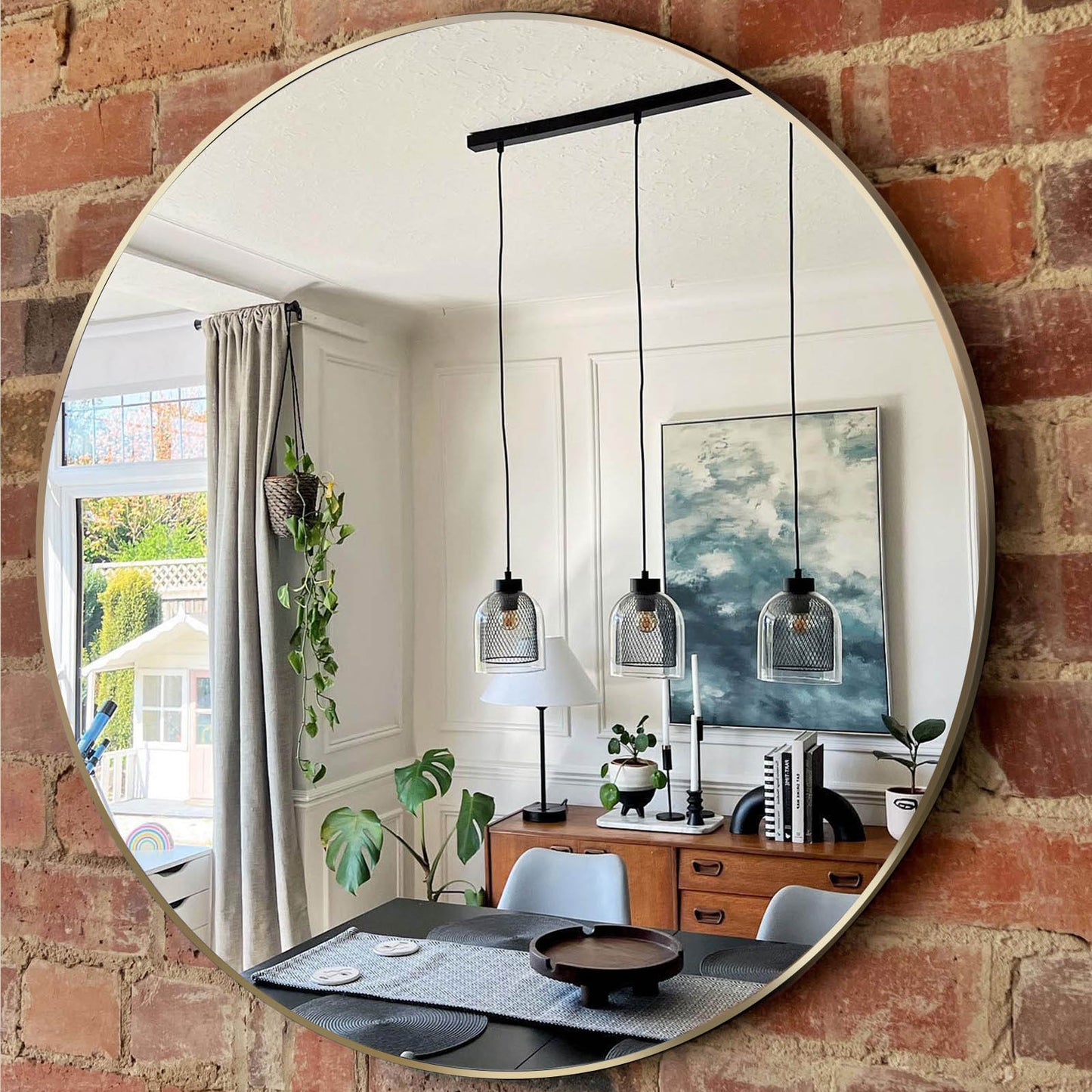 30 Inch Round Gold Metal Framed Bathroom Wall Mirror