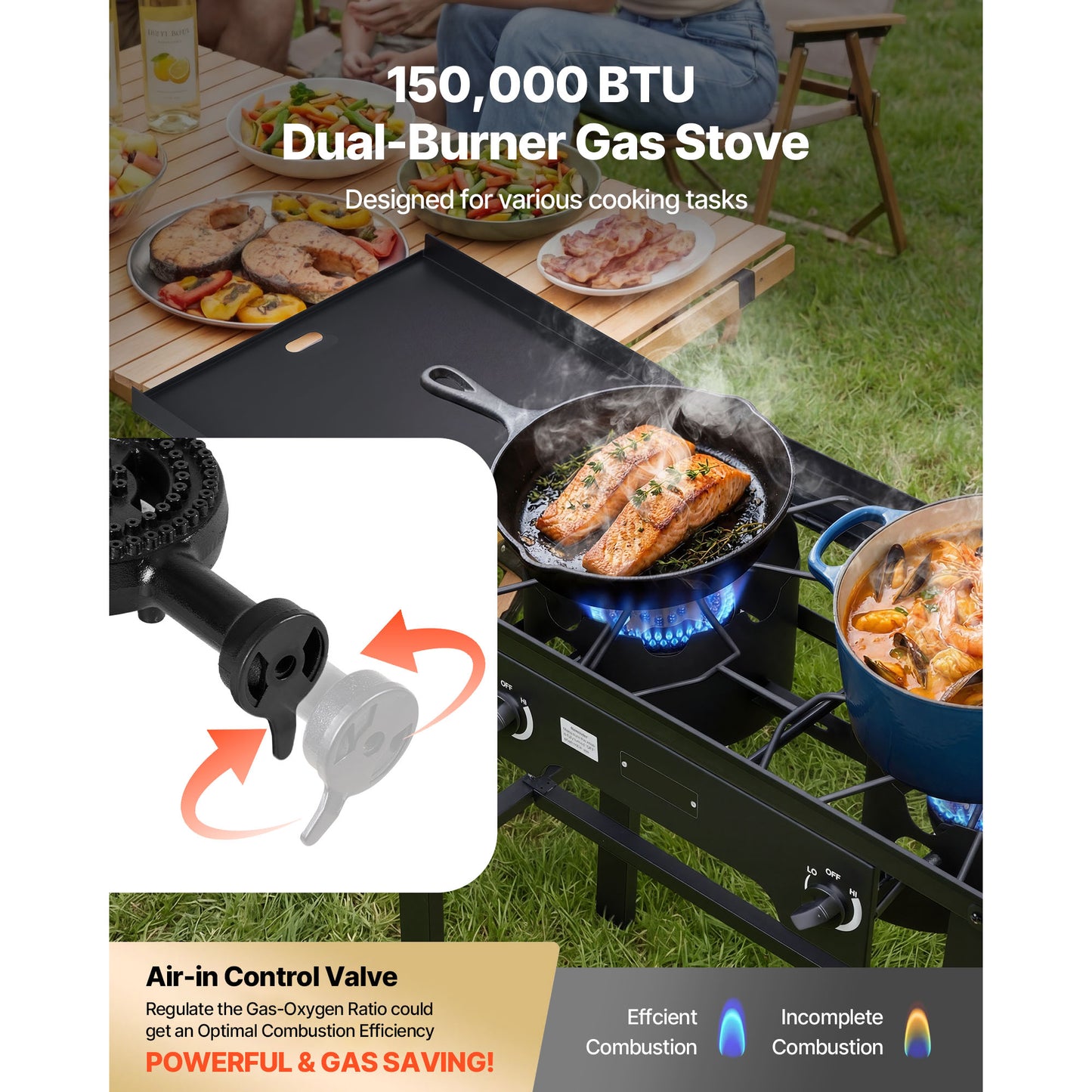 2 Burner Outdoor Propane Gas Stove with Wheels & Regulator – Camping & Patio Cooker