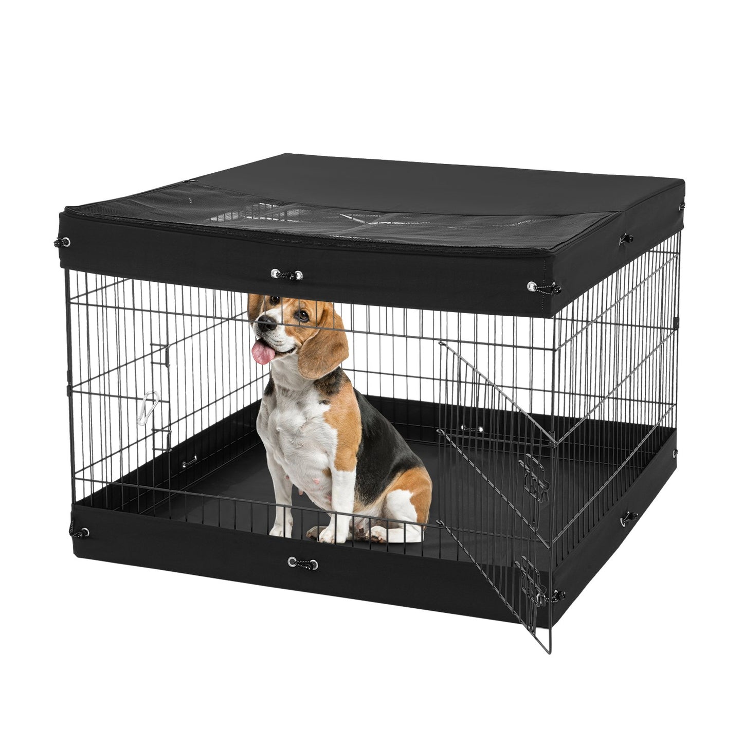 Foldable Metal Dog Playpen with Bottom Pad Cover - 4 Panels, Black