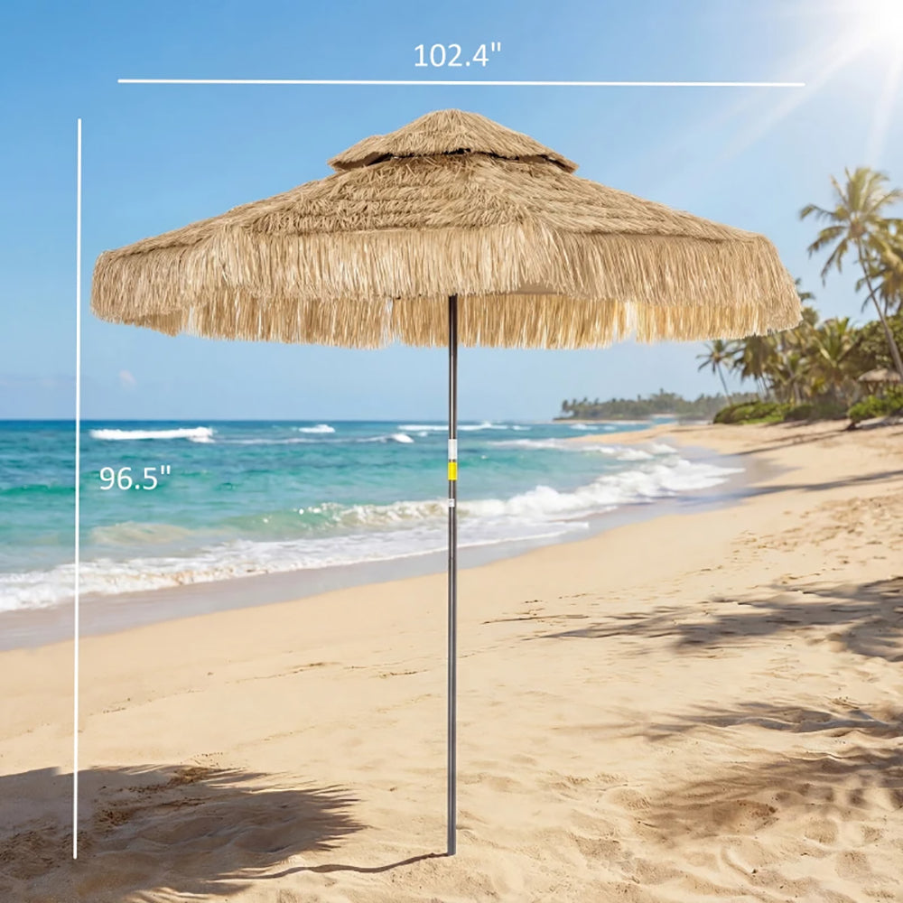 8.5 FT Tropical Hawaiian Patio Umbrella with Straw Tassels