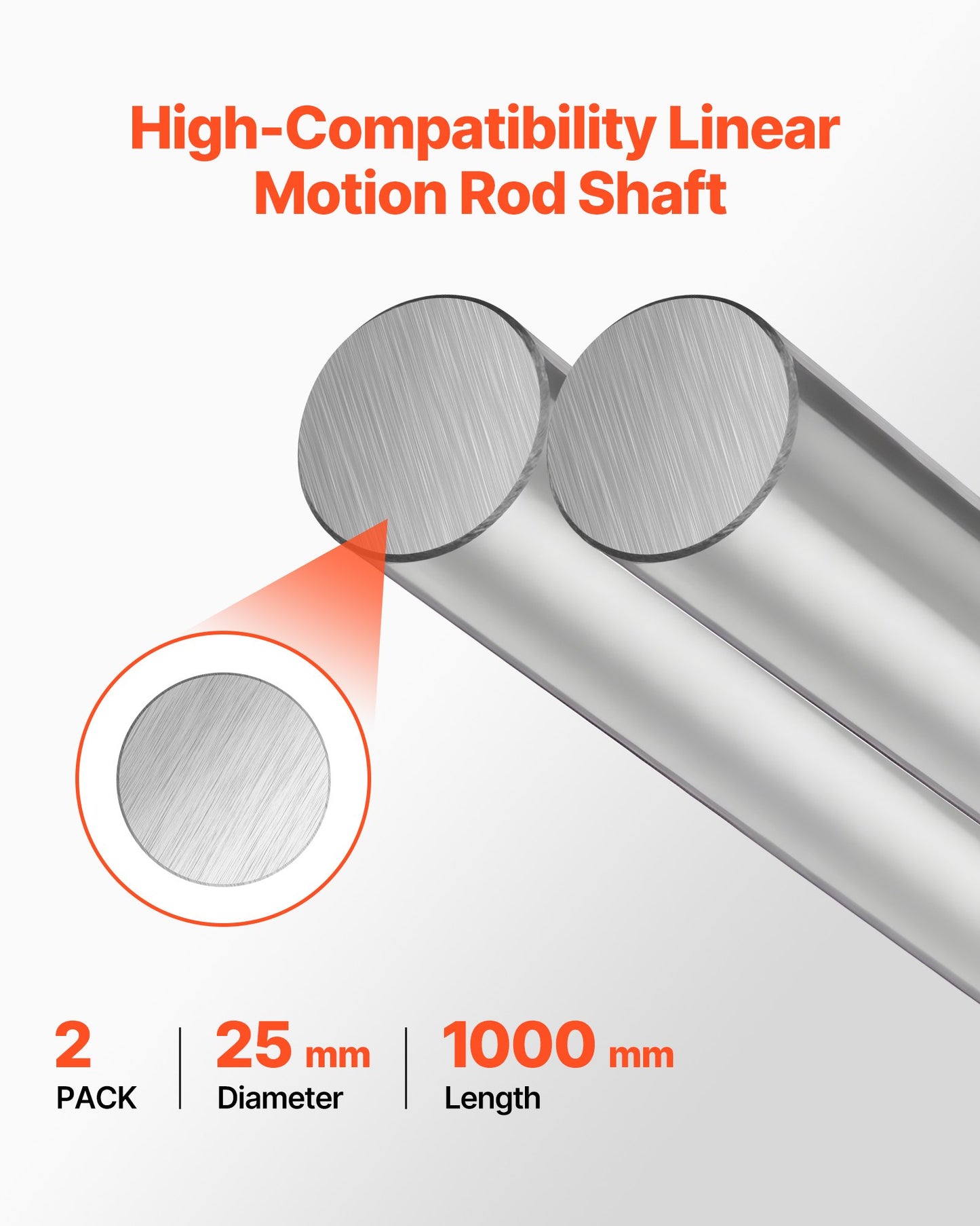 2PCS 25mm x 1000mm Carbon Steel Linear Motion Rods for Industrial Machinery