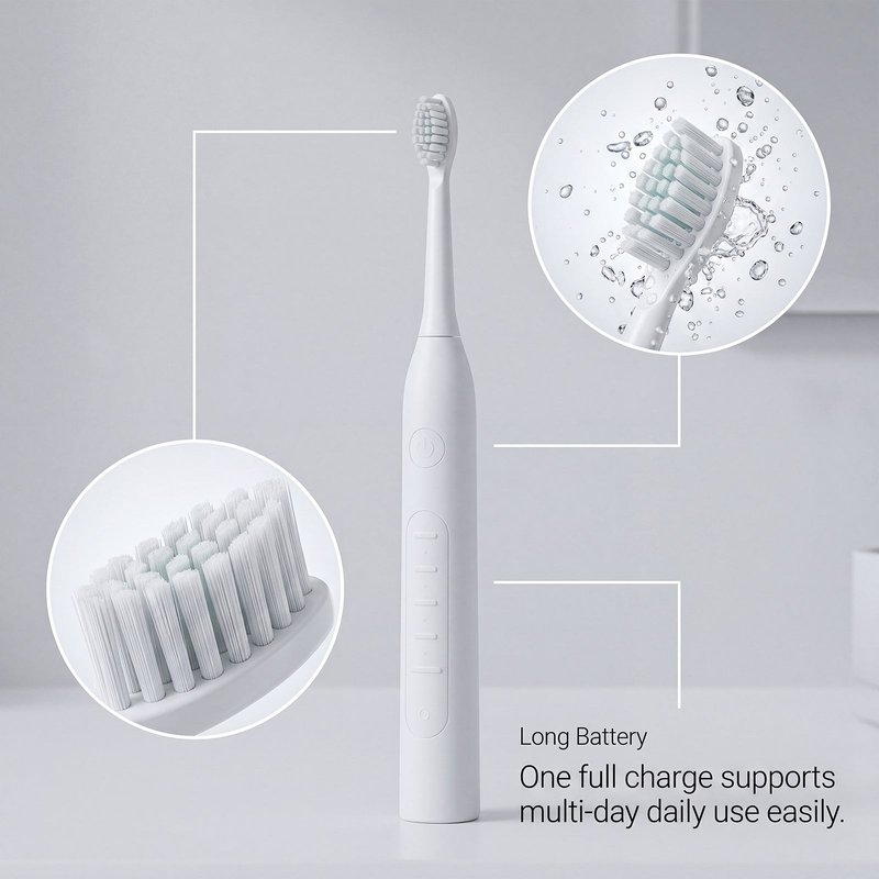 Electric Toothbrush with 2 Replacement Brush Heads - White CH-926