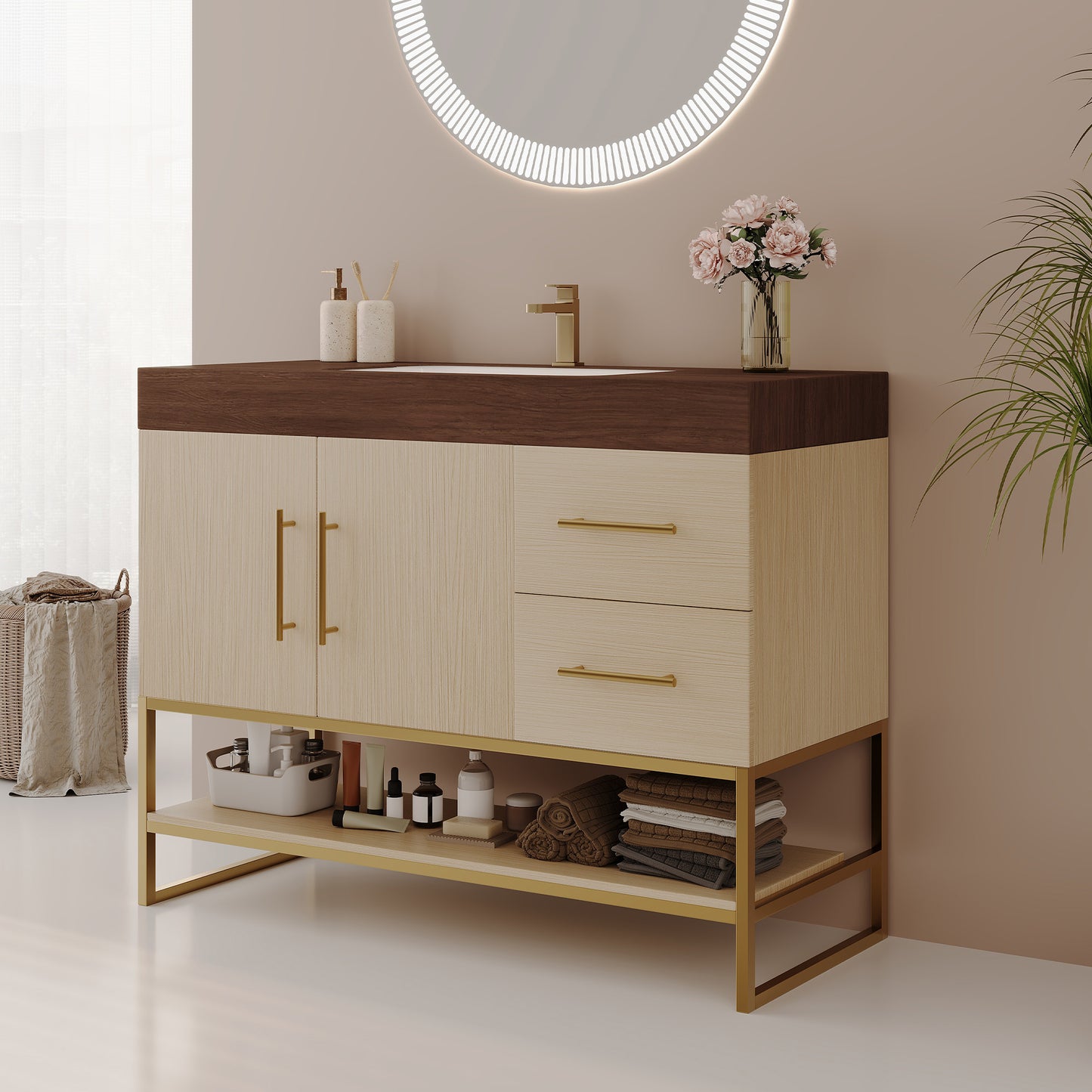 36" Modern Free-Standing Bathroom Vanity with Ceramic Sink & Stone Top