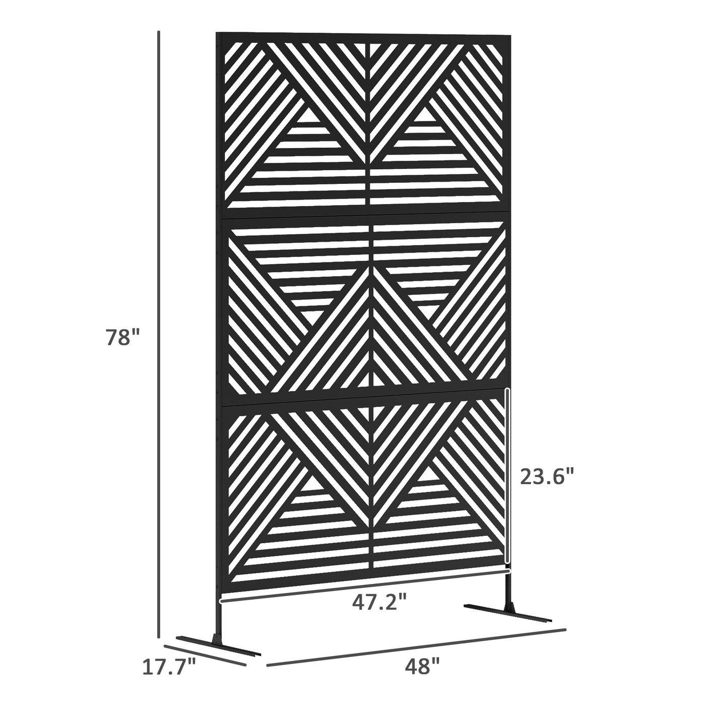 Outdoor Privacy Screen Metal Trellis with Stand - Black Rhombus