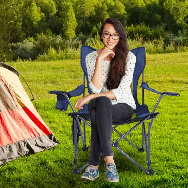Foldable Camping Chair - Heavy Duty 330lbs Capacity with Cup Holder