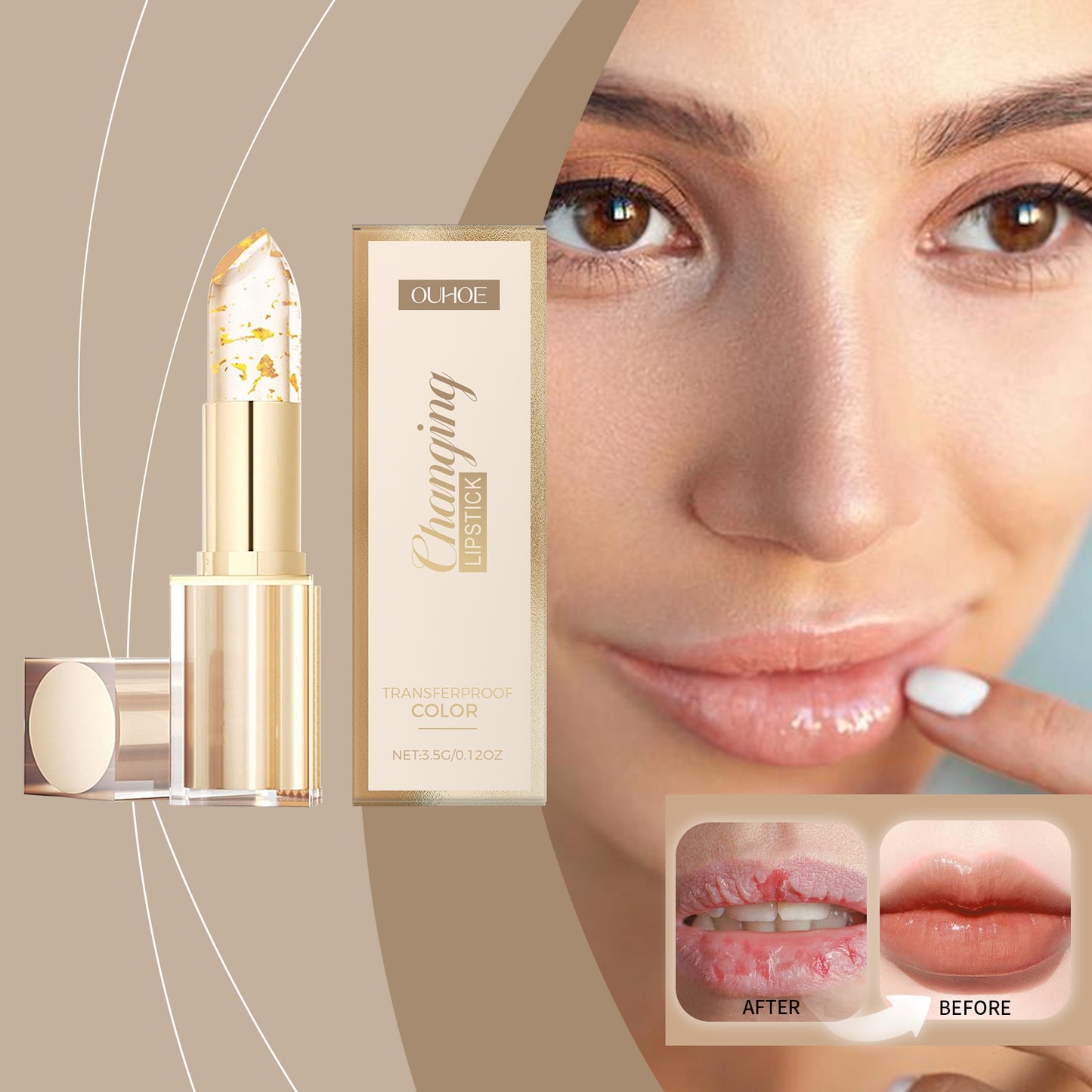 Gold Leaf Color-Changing Nourishing Lipstick 3.5g – Hydrating Lip Makeup