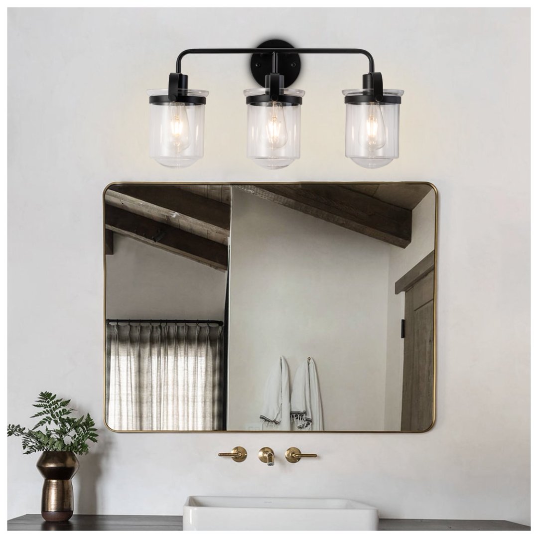 Modern Black Glass Sconce Light Fixture for Bathroom & Living Room - E26 Socket, Indoor Use
