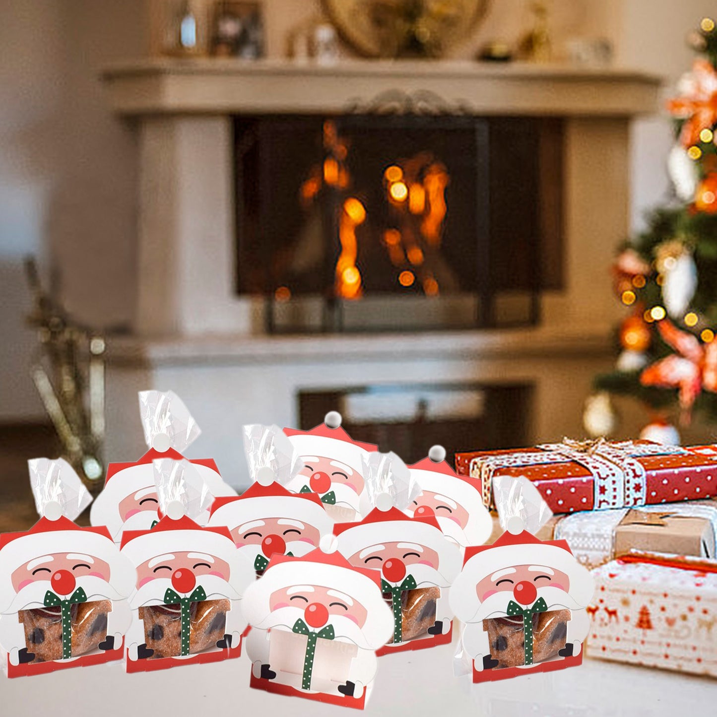 Christmas Gift Boxes with Transparent Bags - 8 Pack
