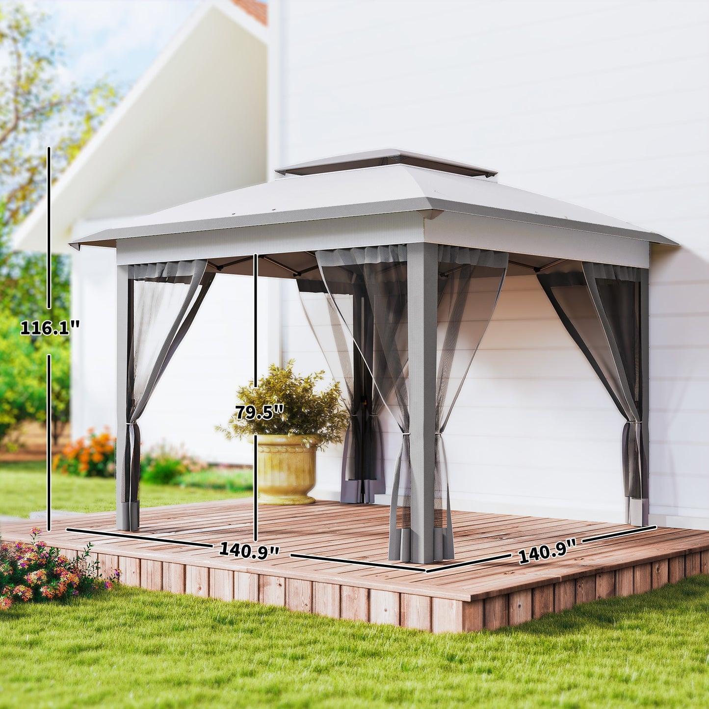 12x12 Pop Up Canopy Tent with Netting & Carry Bag - Gray