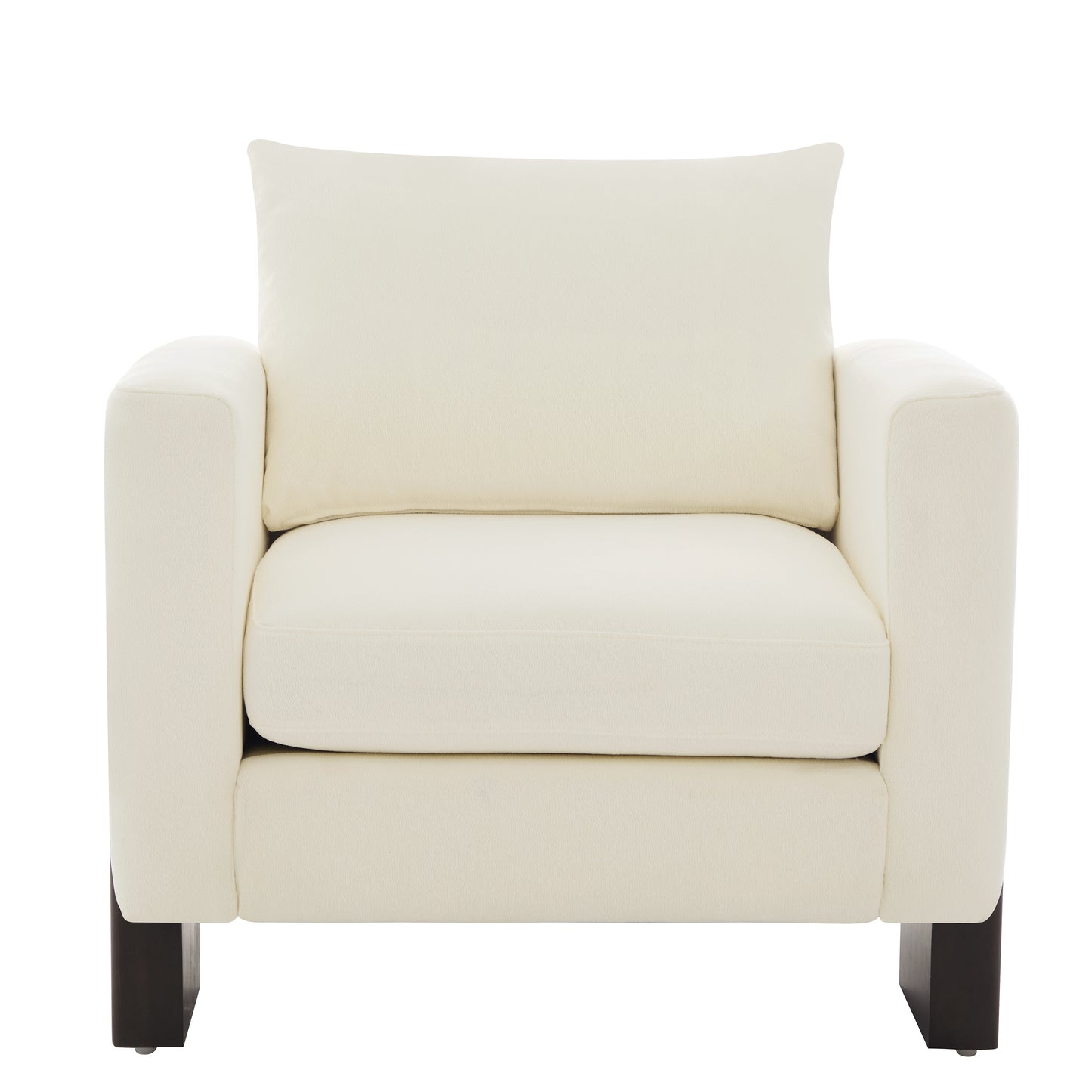 Beige Modern Accent Chair - Stylish Club Armchair with Rubberwood Legs