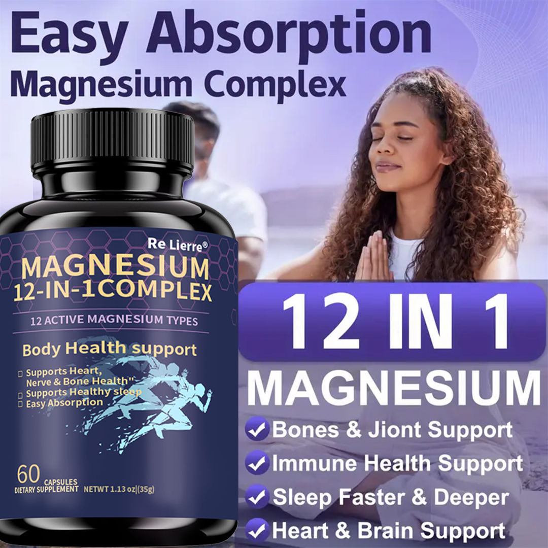 12-in-1 Magnesium Glycinate Complex - 700mg High Absorption Supplement - 60 Capsules
