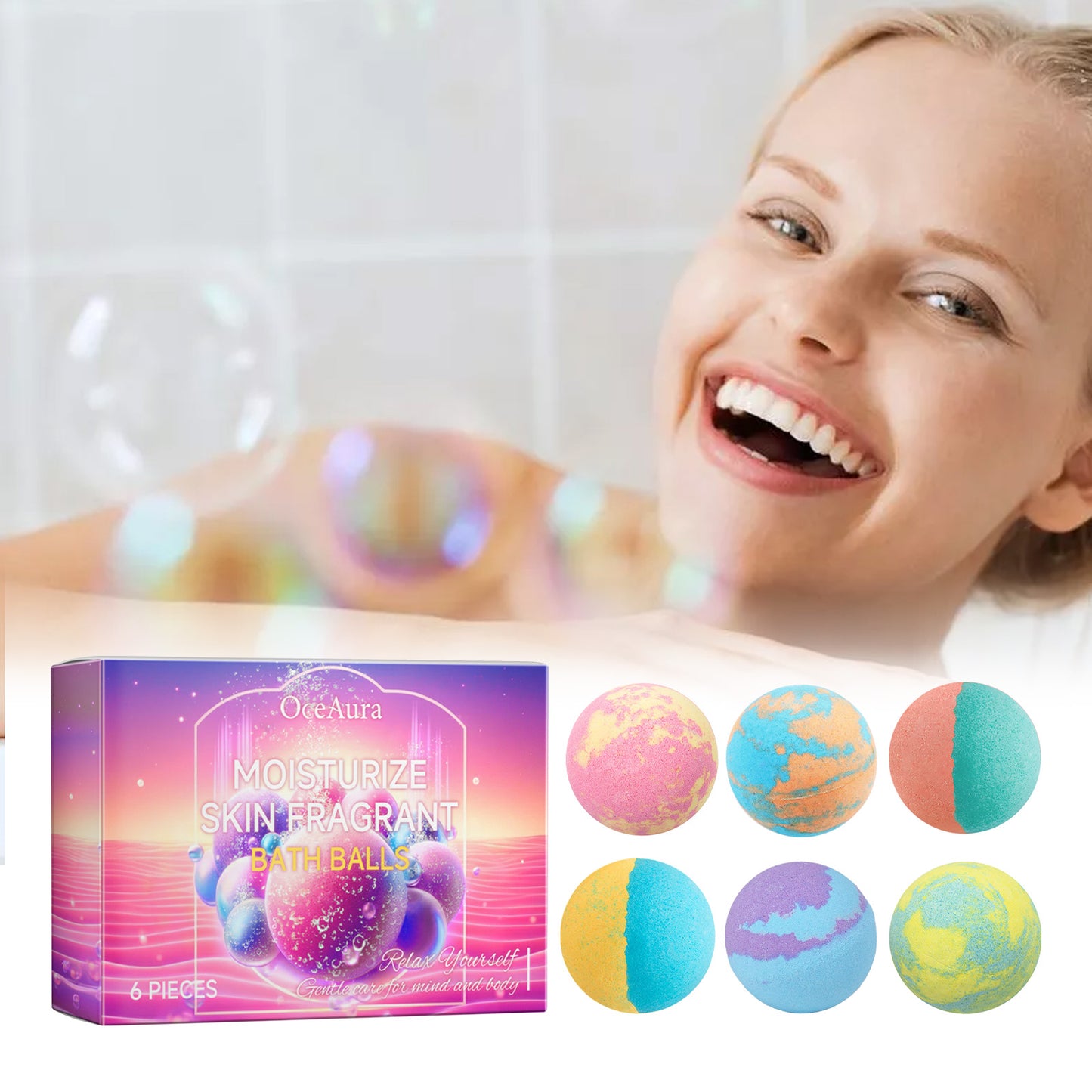 6pcs Bubble Bath Balls for Relaxing Body Care - Moisturizing Foam