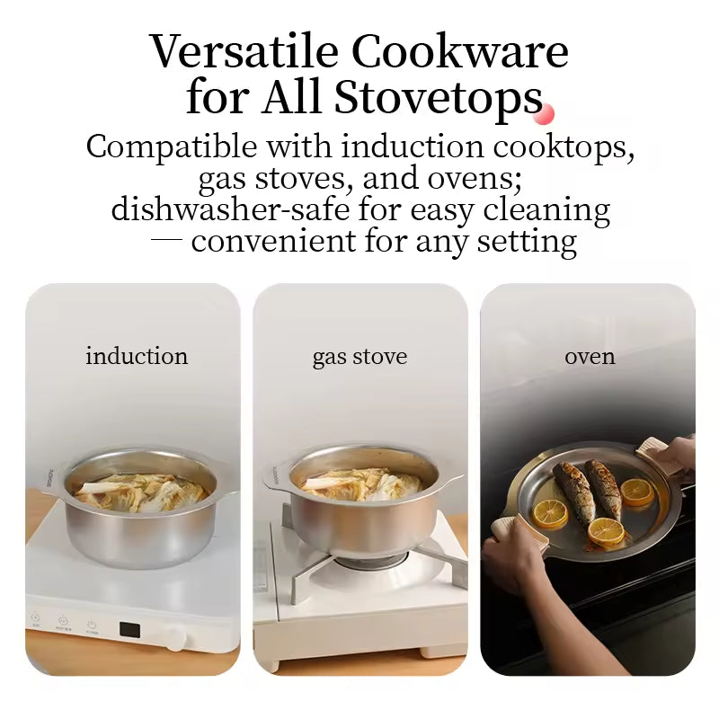 Stainless Steel Cookware Set with Multifunctional Lids - 16cm, 18cm, 20cm